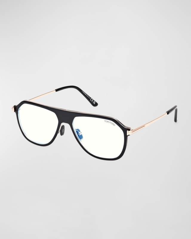 Blue Blocking Mixed-Media Aviator Sunglasses